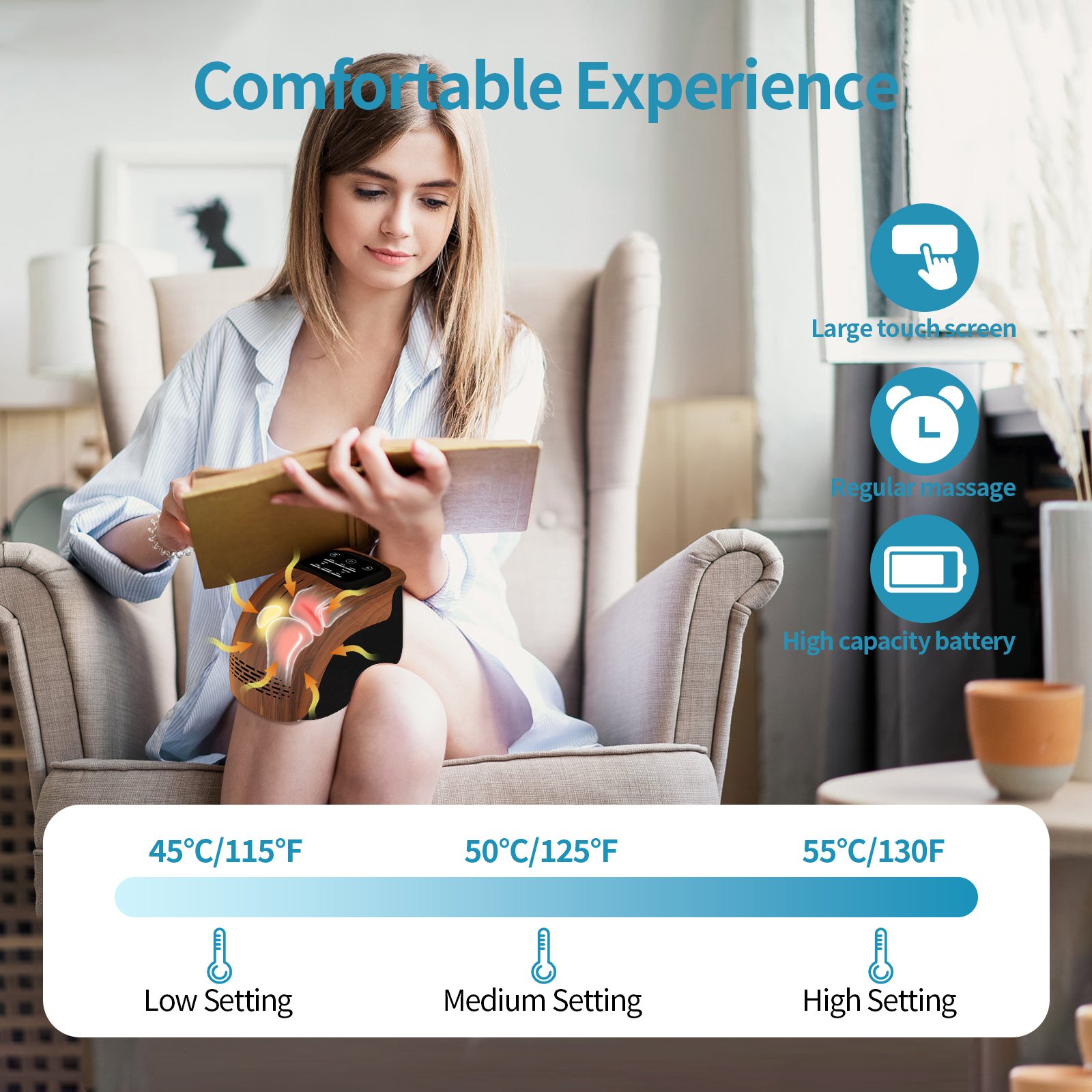 Intelligent Home Use Electric Intelligent Kneading Heating Knee Massager Rechargeable Pain Relief Infrared Laser Vibration Knee Massager - Image 4